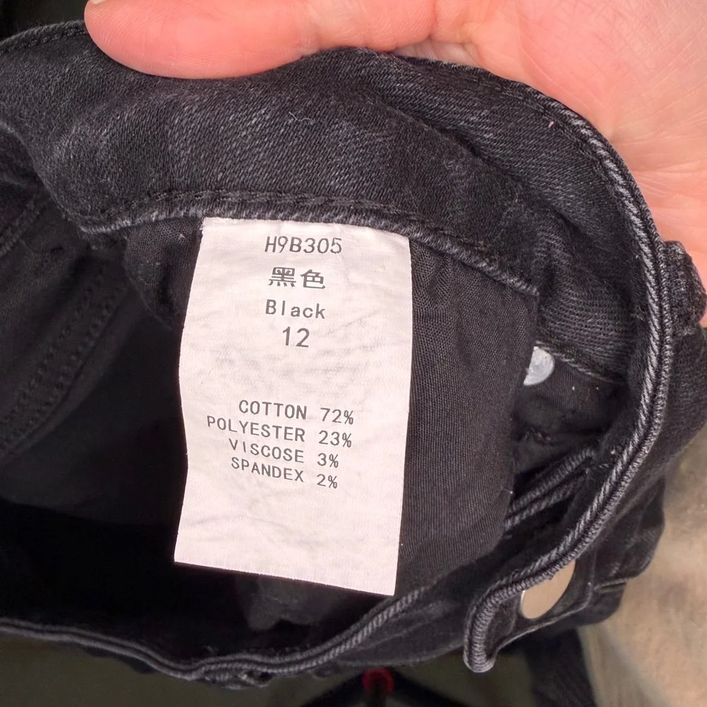 Ettelo Wide Leg Jeans Women Size 12 Black Excellent High Rise Stretch Denim - Picture 5 of 5